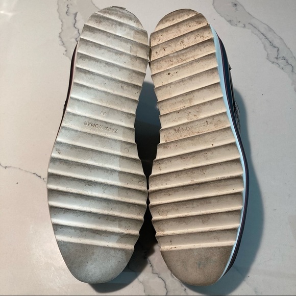 ZARA Sz 38 Patent Leather Studded Brogue Platform Slip On Shoes - Picture 10 of 12